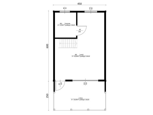 Sommerhaus Dąb F 5 x 7m + 2,5m Terrasse 35m2