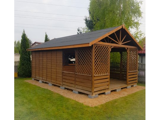 Holzhaus Topola A 4x3m + 2,2m Terrasse 12m2