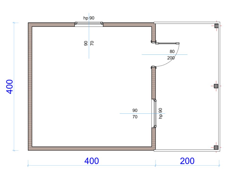 Holzhaus Jodła 2B 4 x 4m + 2m Terrasse