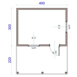 Holzhaus Topola A 4x3m + 2,2m Terrasse 12m2