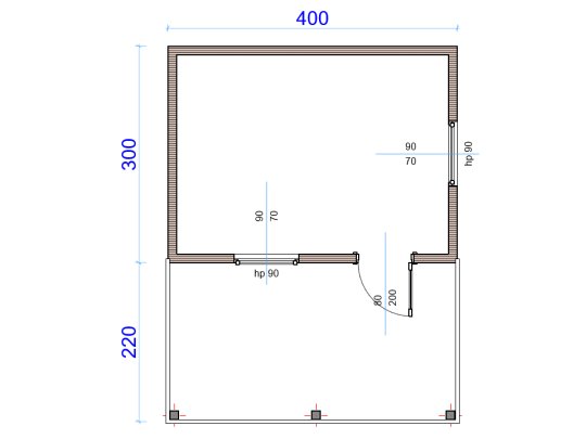 Holzhaus Topola A 4x3m + 2,2m Terrasse 12m2