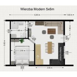 Dom drewniany Wierzba Modern C 5x6m + 3x6m taras 30m2
