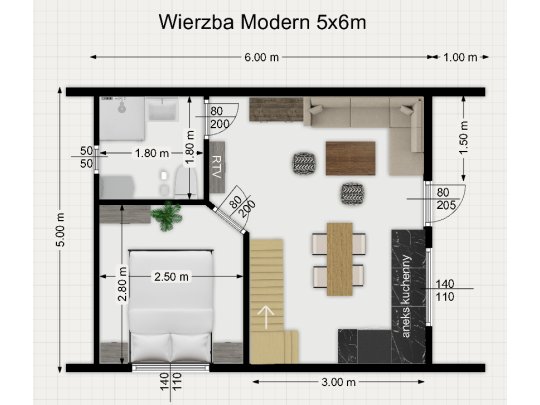 Dom drewniany Wierzba Modern C 5x6m + 3x6m taras 30m2