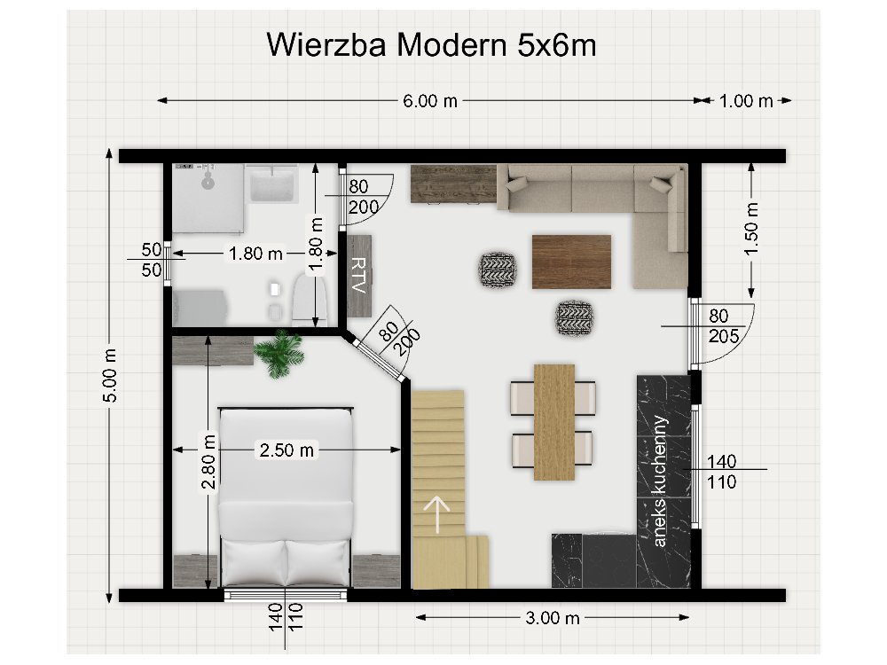 Dom drewniany Wierzba Modern C 5x6m + 3x6m taras 30m2