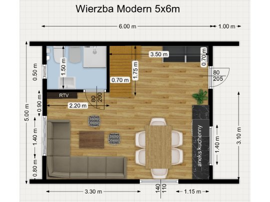 Holzhaus Wierzba Modern C 5x6m + 3m 30m2