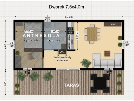 Domek letniskowy Dworek B 7,5 x 4 m 30m2