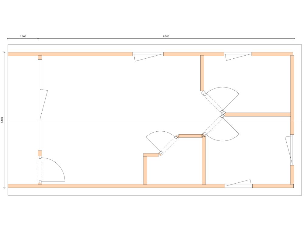 Nowoczesna Stodoła LONG 4,5x8,5m + 4,5x1m taras