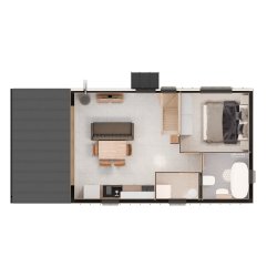 Dom drewniany Wierzba Modern W1 5x8m z Tarasem 40m2