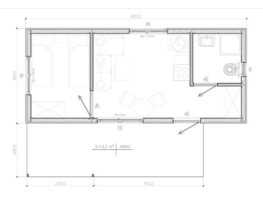 Domek letniskowy Świerk  8,3 x 3,6 m 30m2