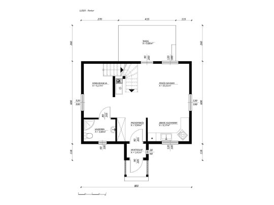 Dom letniskowy Lusek 8 x 7,18m 61,91m2