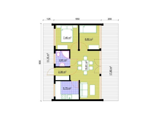 Dom drewniany Barwinek 5,5x9m 41,91m2