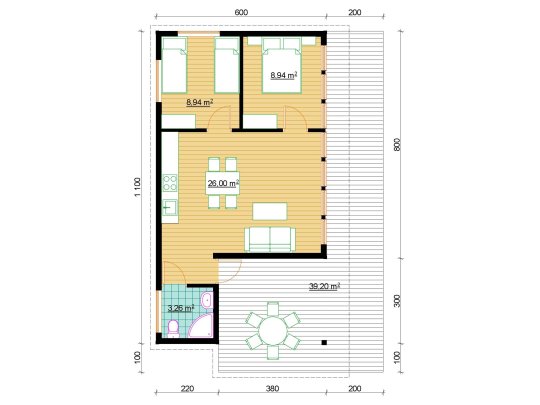Dom drewniany Przebiśnieg 6x11m 47,14m2