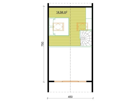 Dom drewniany Wiąz 4,5x7,5m 39,92 m2