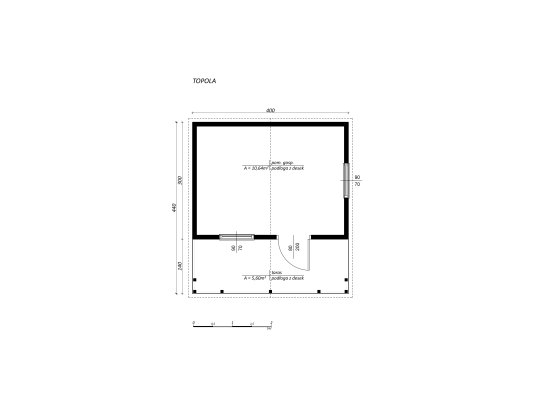 Holzhaus Topola 4x3m + 1,4m Terrasse 12m2