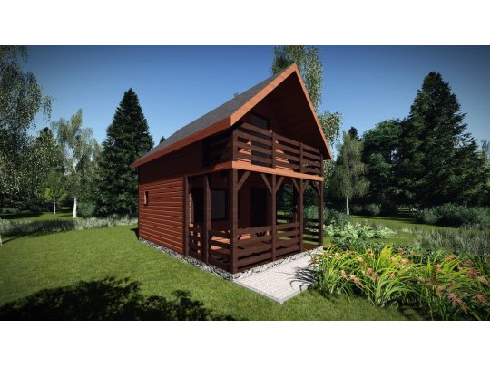 Dom drewniany Jarząb 4x4,3m + 2m taras 24m2
