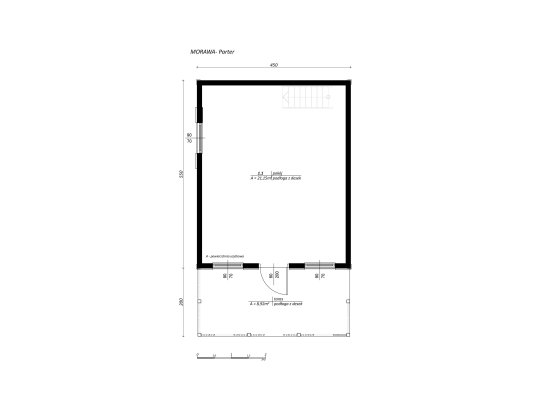 Holzhaus Morawa 4,5x5,5m + 2m Terrasse 25m2